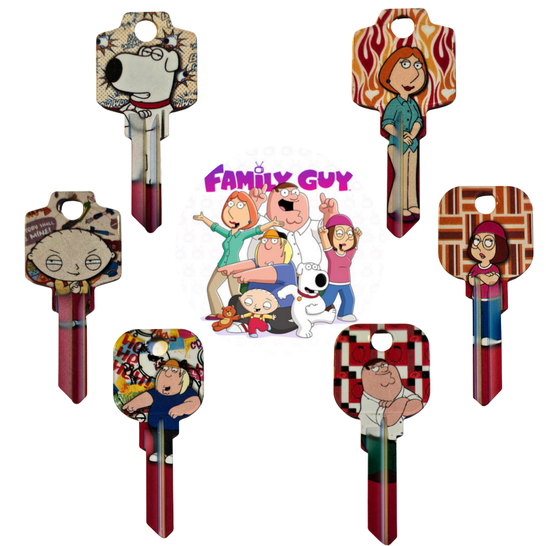 Family Guy, Brian, Stewie, Peter, Lois, Meg or Chris Uncut House Key Blank DISCONTINUED
