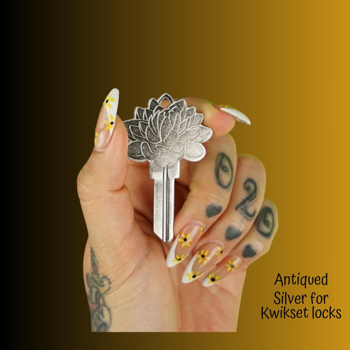 Steampunk Lotus Flower Uncut House Key Blank