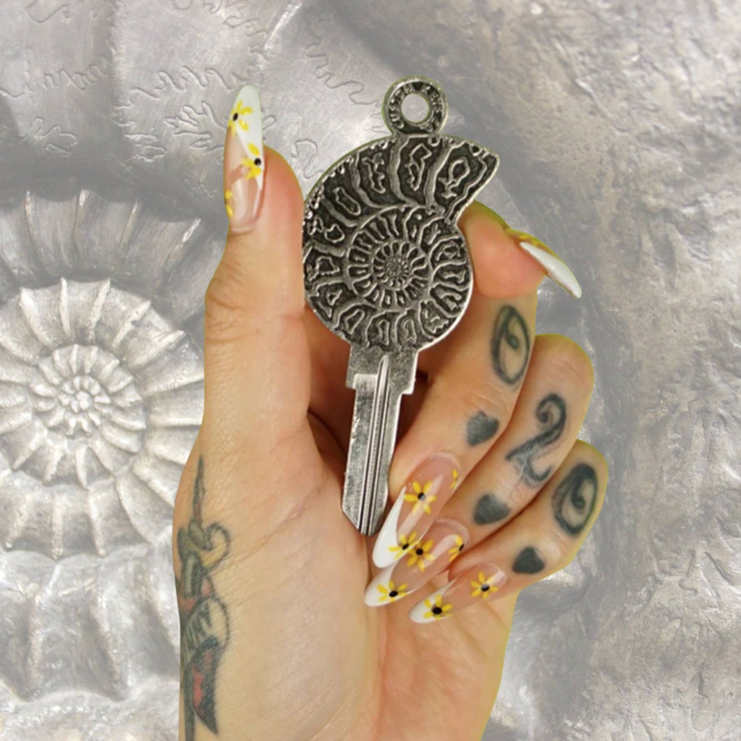Steampunk Ammonite Fossil Uncut House Key Blank