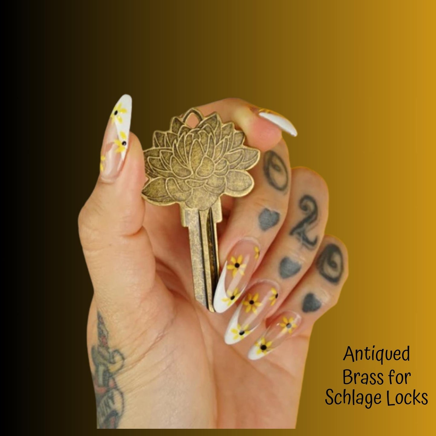 Steampunk Lotus Flower Uncut House Key Blank