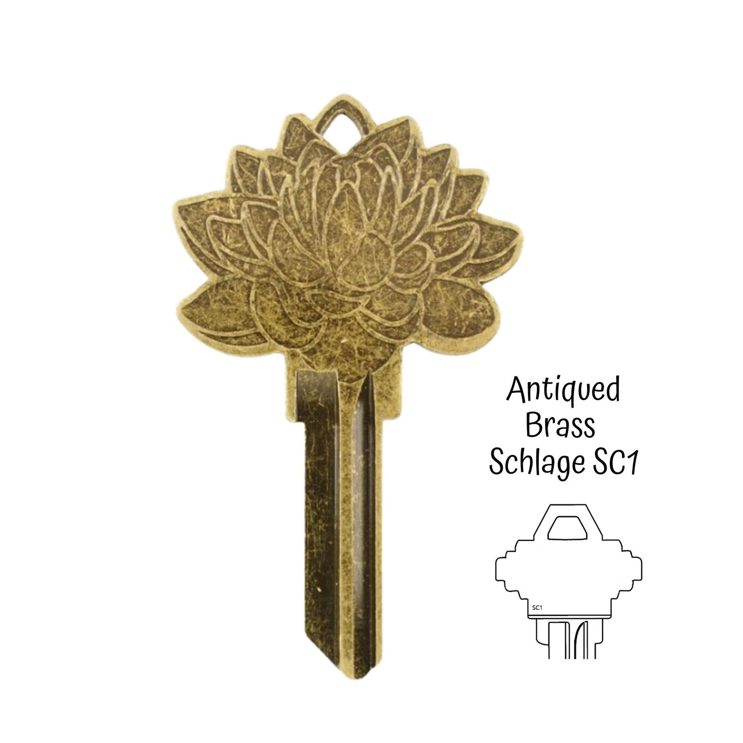 Steampunk Lotus Flower Uncut House Key Blank
