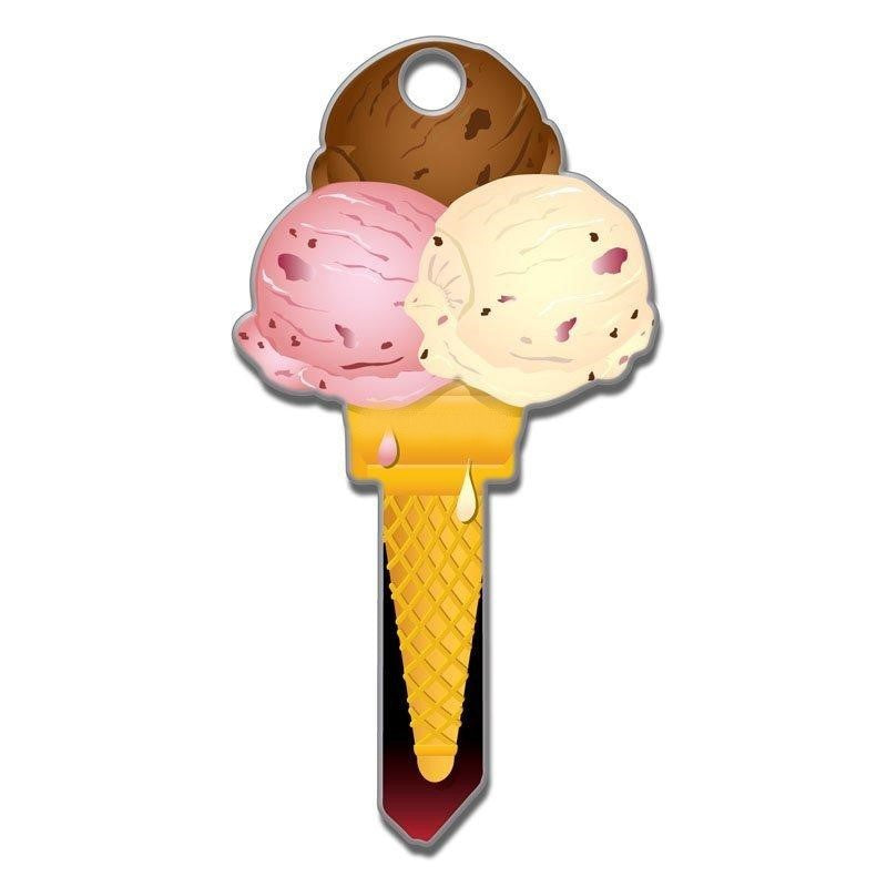 3 Scoop Ice Cream Cone Painted Uncut House Key Blank large head