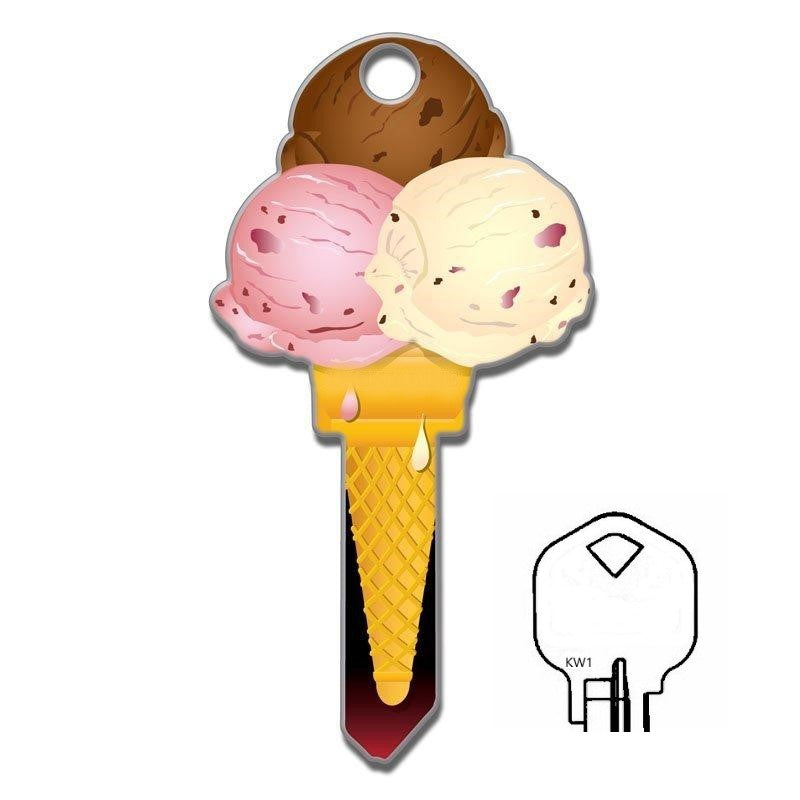 3 Scoop Ice Cream Cone Painted Uncut House Key Blank large head