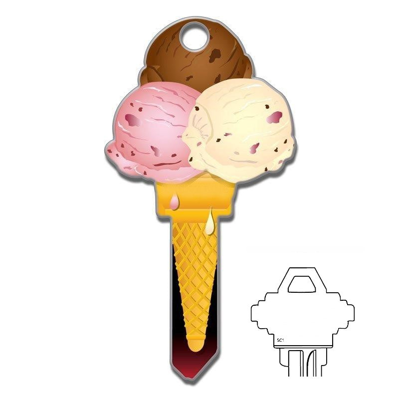 3 Scoop Ice Cream Cone Painted Uncut House Key Blank large head
