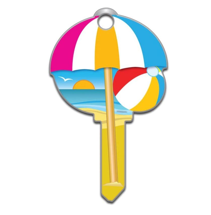 Beach Umbrella & Ball Shaped Uncut House Key Blank