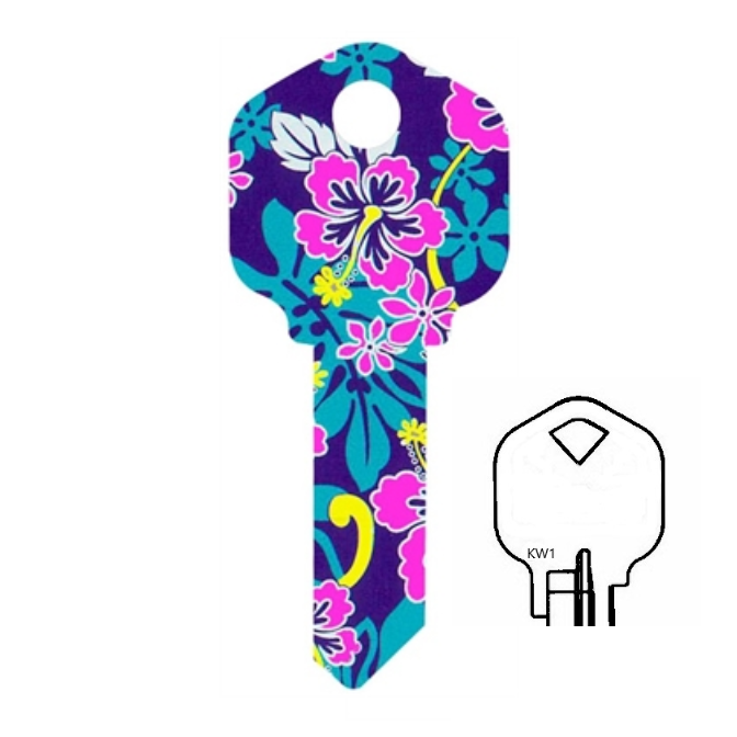 Blue Hawaii Hibiscus Uncut House Key Blank Home or Office