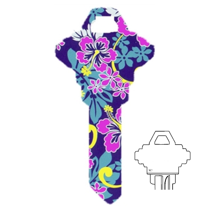 Blue Hawaii Hibiscus Uncut House Key Blank Home or Office