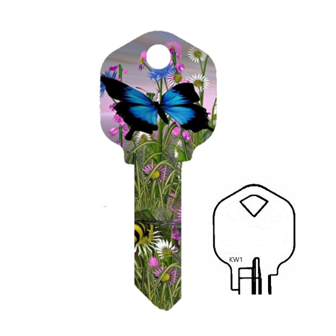 Ulysses Blue Butterfly on Wildflowers Uncut House Key Blank Home or Office