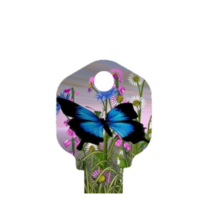 Ulysses Blue Butterfly on Wildflowers Uncut House Key Blank Home or Office