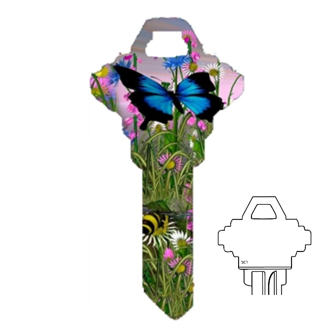 Ulysses Blue Butterfly on Wildflowers Uncut House Key Blank Home or Office