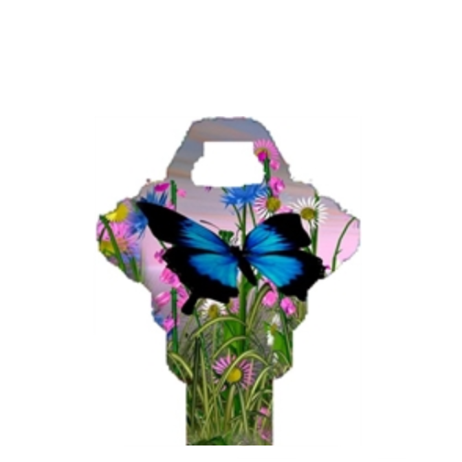 Ulysses Blue Butterfly on Wildflowers Uncut House Key Blank Home or Office