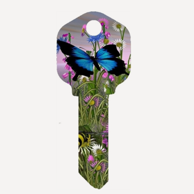 Blue Butterfly Uncut House Key Blank
