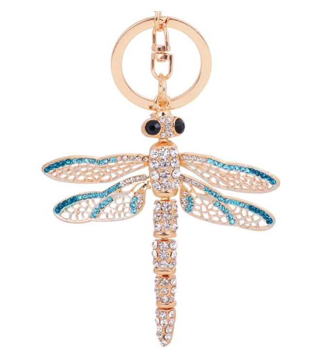 Crystal Blue Dragonfly Keychain, Purse Charm