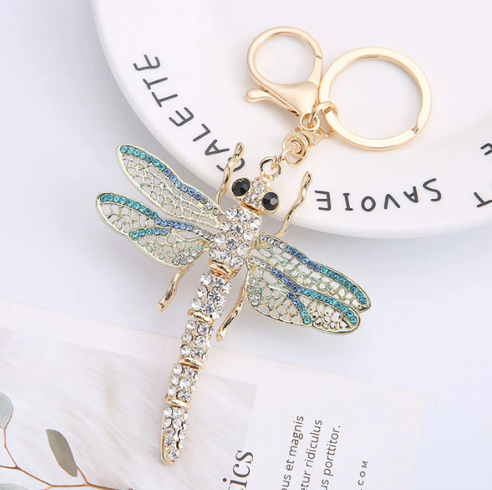 Crystal Blue Dragonfly Keychain, Purse Charm