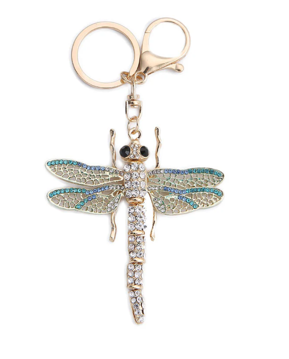 Crystal Blue Dragonfly Keychain, Purse Charm