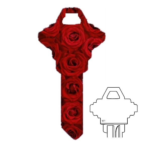 Dozen Red Roses House Key Blank Home or Office