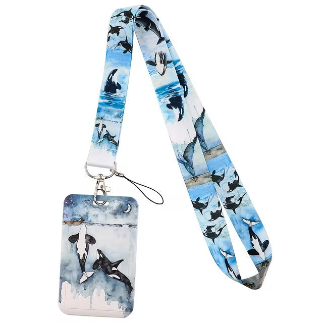 Orca Whales Lanyard Badge, Cell Phone, ID Card Holder, Keychain Neck Strap Keyring