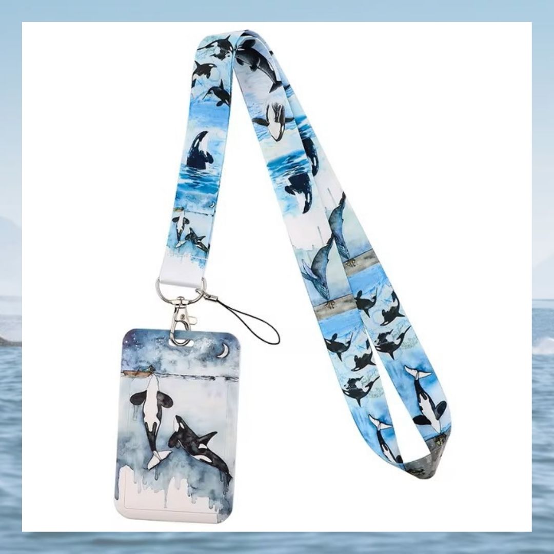 Orca Whales Lanyard Badge, Cell Phone, ID Card Holder, Keychain Neck Strap Keyring