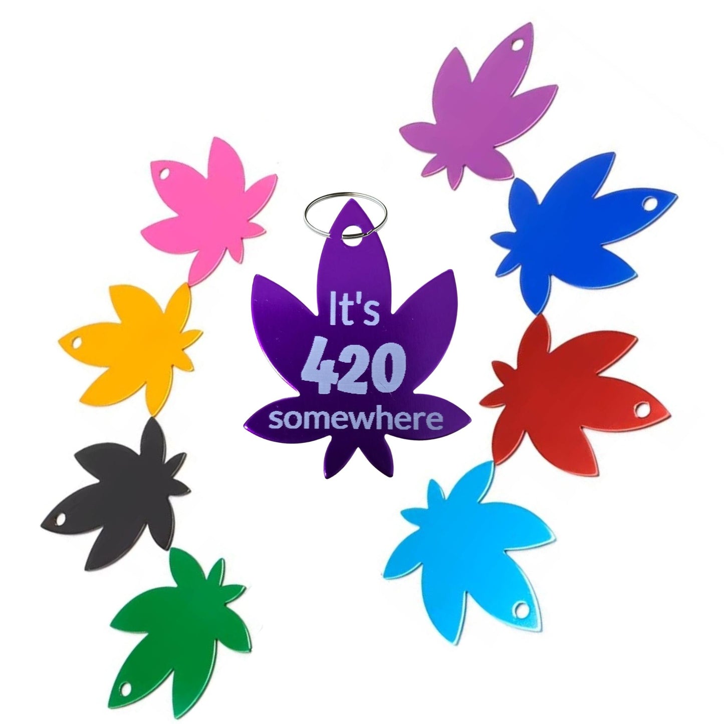 Custom Key Tag Marijuana Leaf Shape Personalized Cannabis, Weed