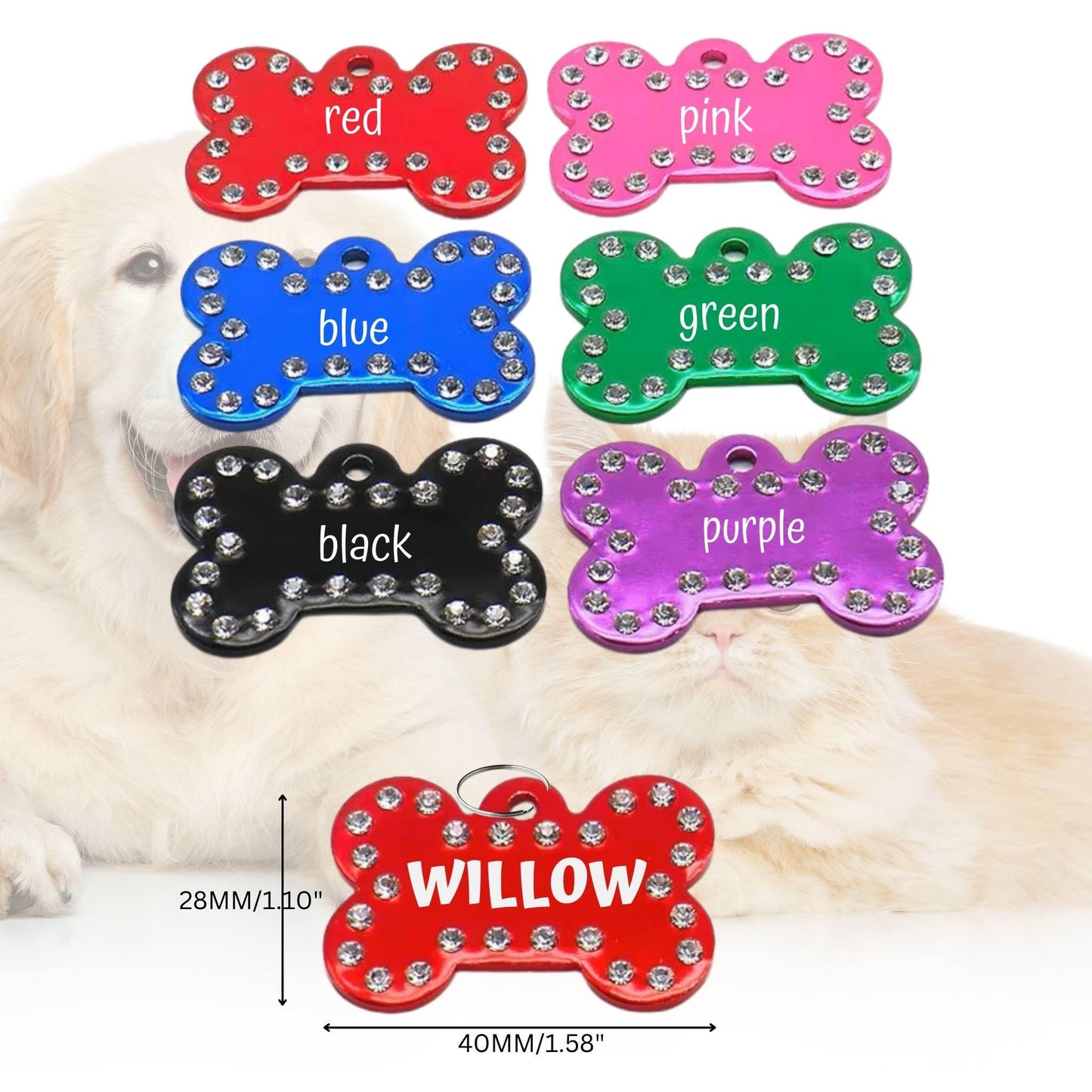 Custom Crystal Pet ID Tag: Bone Shaped Rhinestone Bling