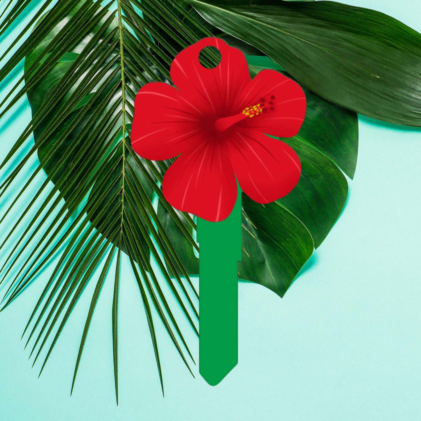 Red Hibiscus Flower 3D Shaped House Key Blank