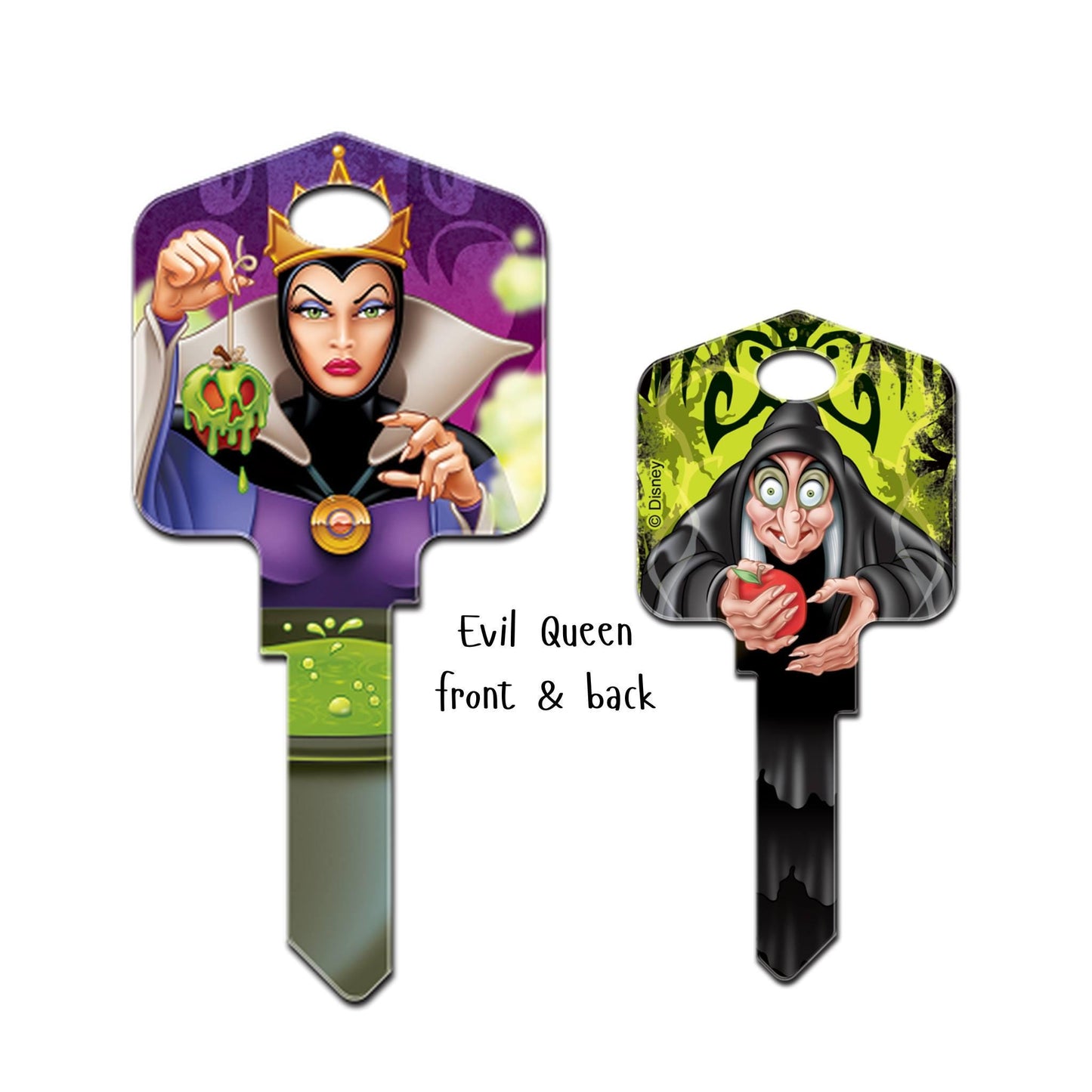 Villianess uncut House Key blank or cut by code Evil Queen, Cruella, Maleficent, Ursula or Red Queen