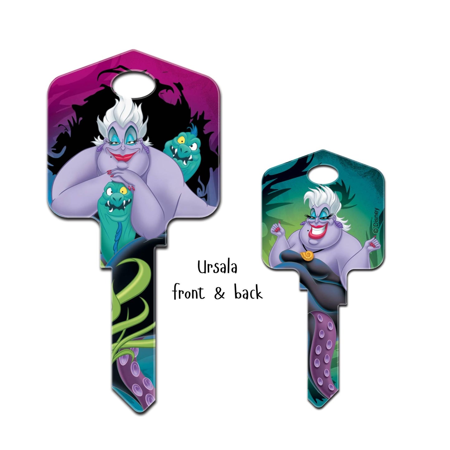 Villianess uncut House Key blank or cut by code Evil Queen, Cruella, Maleficent, Ursula or Red Queen