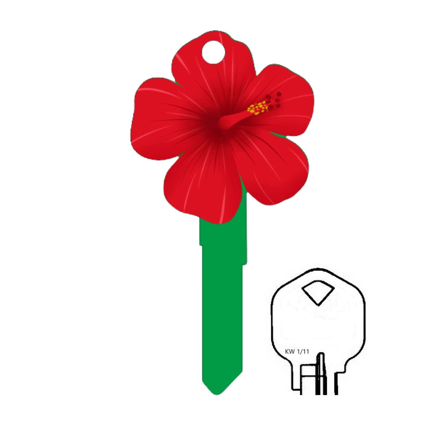 Red Hibiscus Flower 3D Shaped House Key Blank