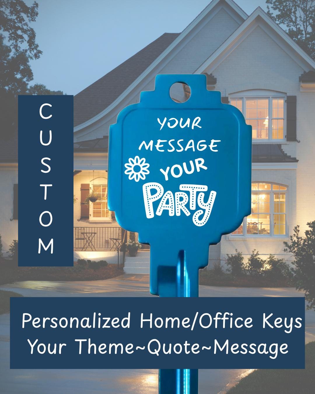 Custom Large Home or Office Key Personalized Laser Engraved Kwikset KW1/KW10/#66  Any Theme or Message