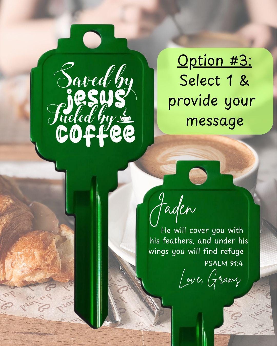 Coffee Lover's Large Home or Office Key Personalized Custom Engraved Kwikset Coffee Shop