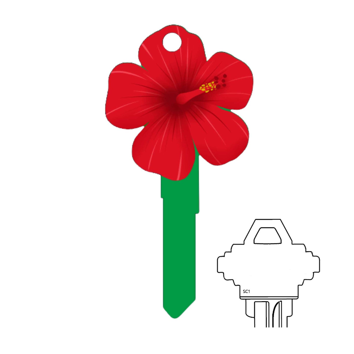 Red Hibiscus Flower 3D Shaped House Key Blank