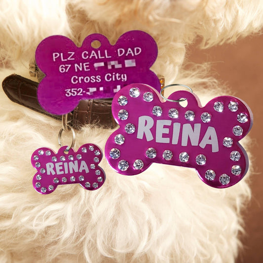 Custom Crystal Pet ID Tag: Bone Shaped Rhinestone Bling