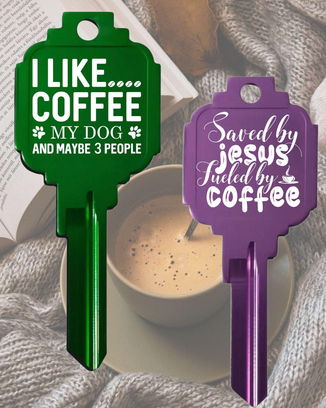Coffee Lover's Large Home or Office Key Personalized Custom Engraved Kwikset Coffee Shop