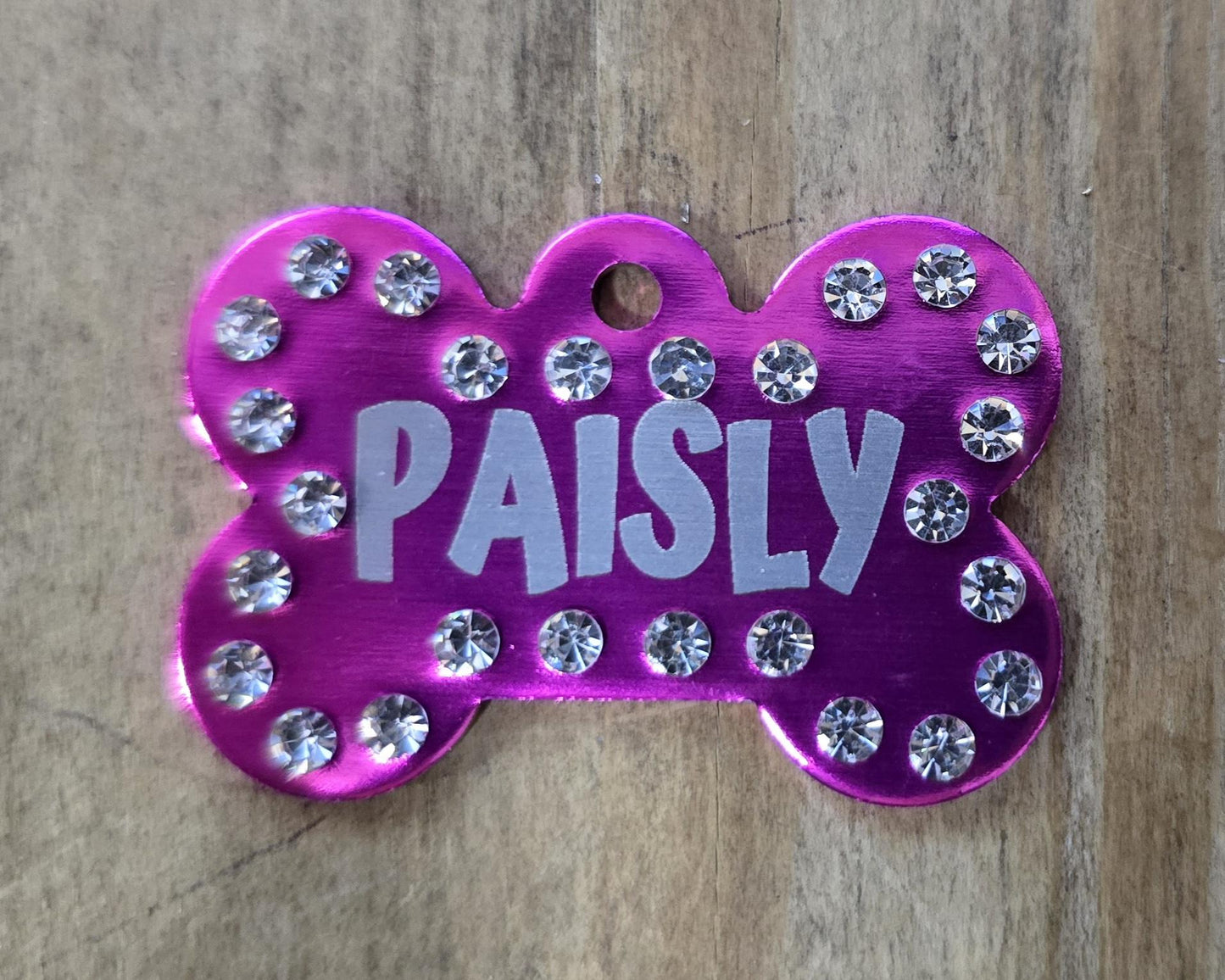 Custom Crystal Pet ID Tag: Bone Shaped Rhinestone Bling