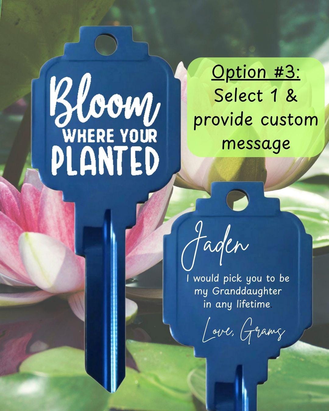Personalized Gardening Key: Laser Engraved  Home or Office Key Blank  Kwikset KW1/KW10/#66