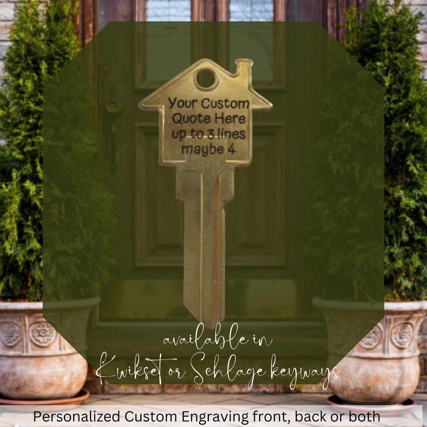 Personalized House Shaped Key: Custom Engraved Brass Home Key Blank