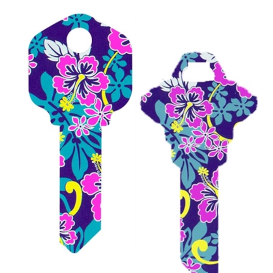 Blue Hawaii Hibiscus Uncut House Key Blank Home or Office