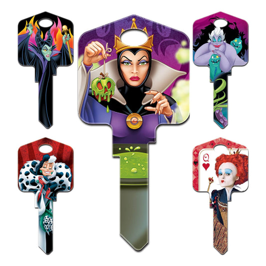 Villianess uncut House Key blank or cut by code Evil Queen, Cruella, Maleficent, Ursula or Red Queen