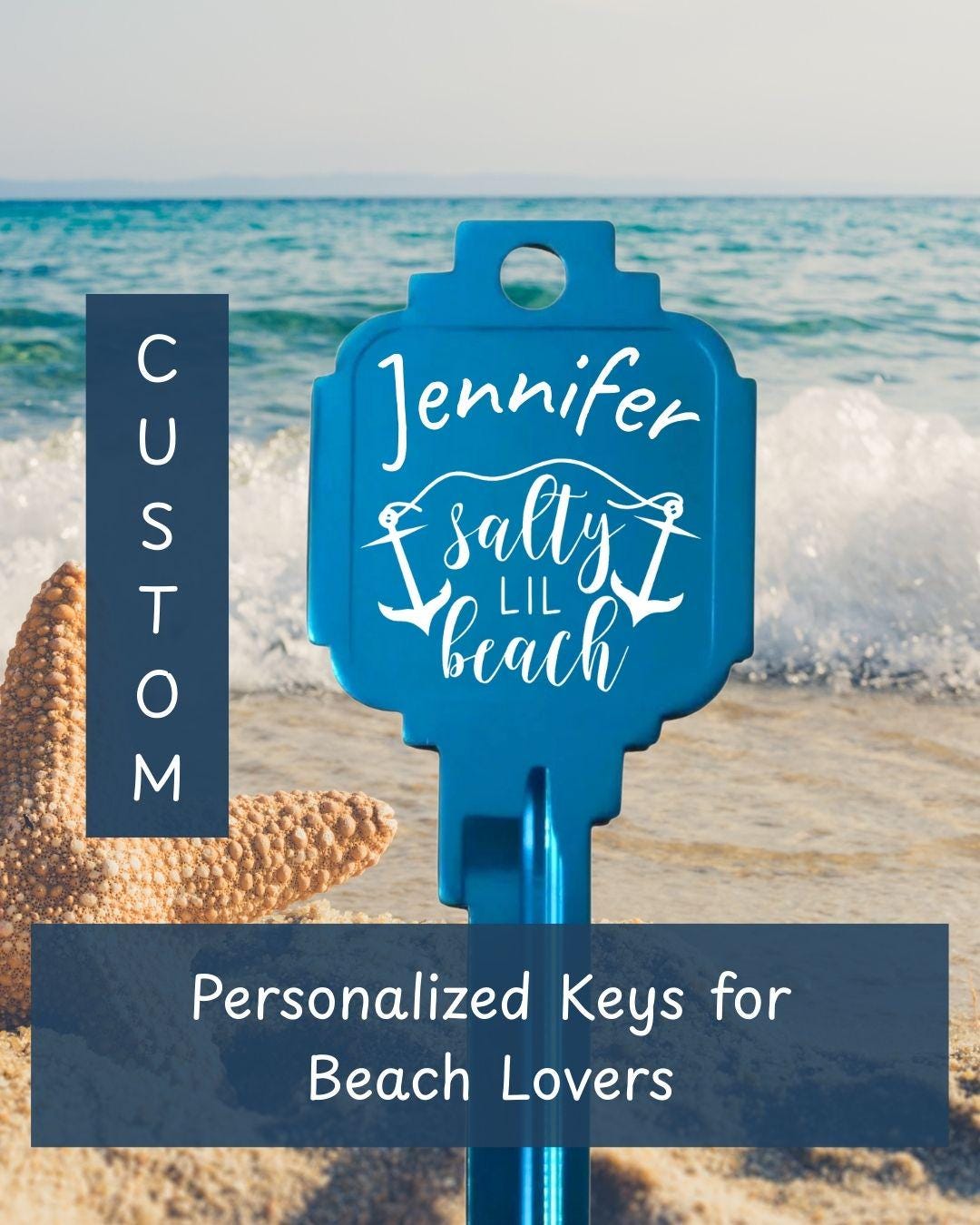 Beach Lover's Large House Key Personalized Anodized Aluminum Custom Engraved Kwikset Summer Time