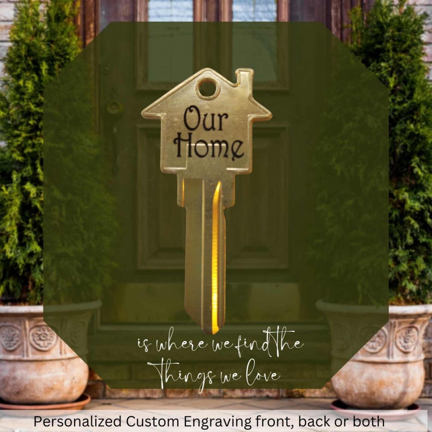 Personalized House Shaped Key: Custom Engraved Brass Home Key Blank