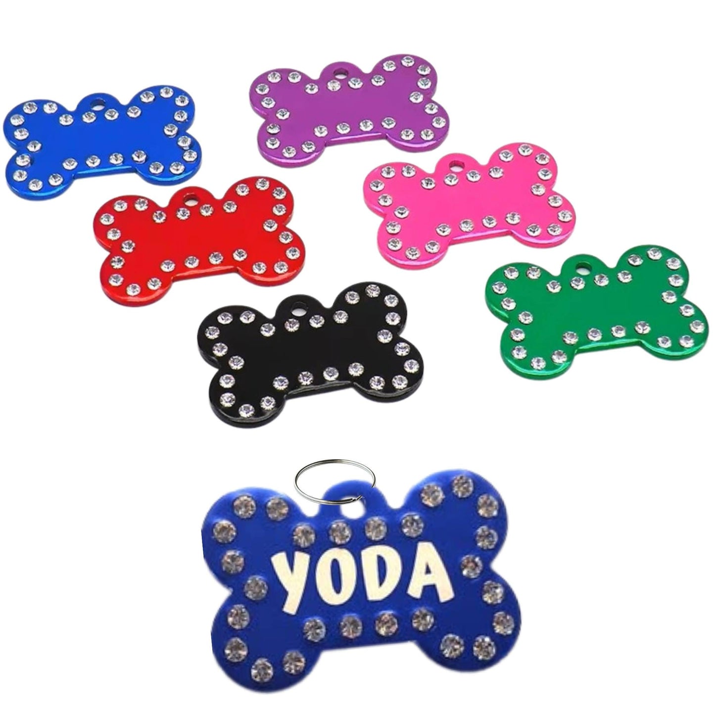 Custom Crystal Pet ID Tag: Bone Shaped Rhinestone Bling