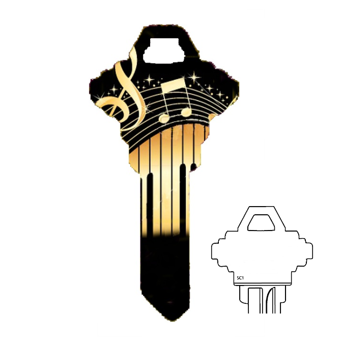 Musical Notes Musician Uncut House Key Blank Home or Office